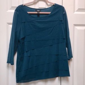 Alfani teal ruffle top. 3/4 length sleeve. Size Ox EUC